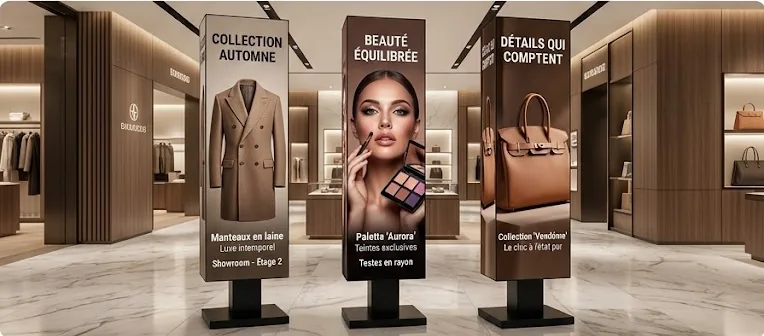 Totem LED Discovery 360° déployé dans le lobby d'un établissement premium